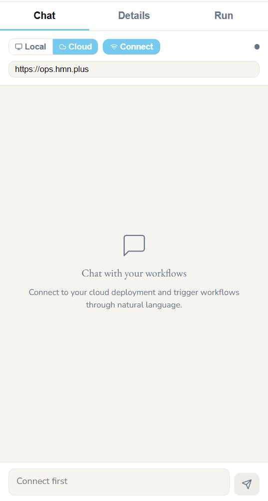 Chat interface for triggering workflows with natural language.